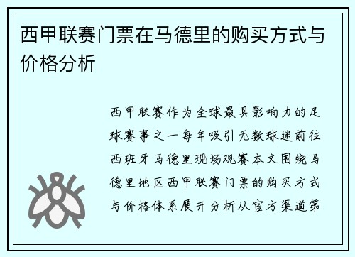 西甲联赛门票在马德里的购买方式与价格分析